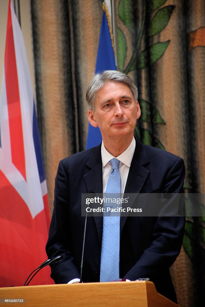 British Foreign Secretary Phillip Hammond  speaks in the...