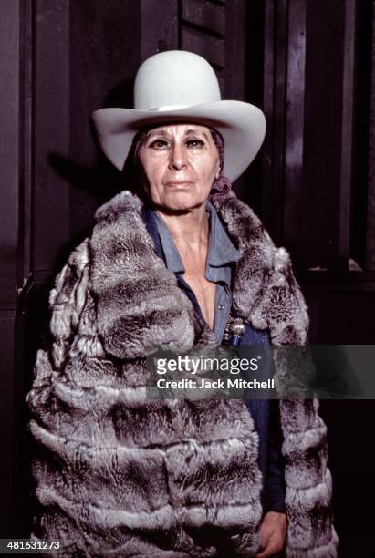 Sculptor Louise Nevelson photographed in her New York City studio in 1974.