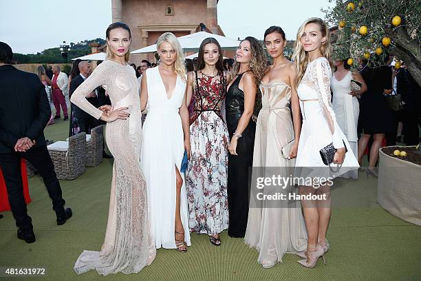 Natasha Poly,Emily Senko, Lara Leito,guest, Irina Shayk attend a cocktail reception during The Leonardo DiCaprio Foundation 2nd Annual Saint-Tropez...