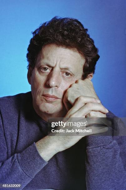 American composer Philip Glass photographed in New York City in 1993.