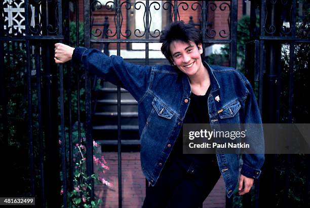Portrait of musician KD Lang as she poses outdoors, Chicago, Illinois, November 27, 1992.