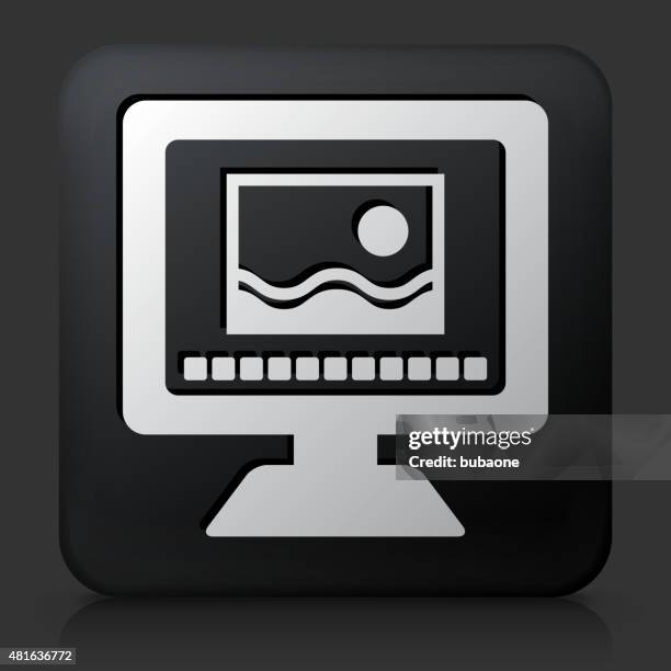 black square button with photo viewing on computer - looking at screen reflection stock illustrations
