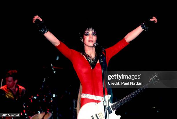 Musician Joan Jett performs at the Holiday Star Theater, Chicago, Illinois, March 27, 1985.