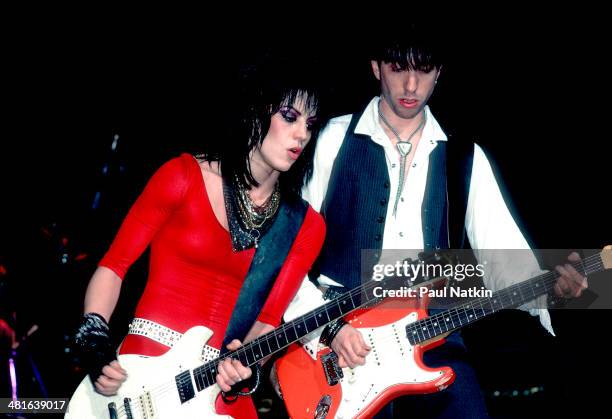 Musician Joan Jett performs at the Holiday Star Theater, Chicago, Illinois, March 27, 1985.