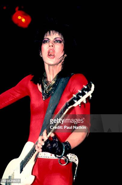 Musician Joan Jett performs at the Holiday Star Theater, Chicago, Illinois, March 27, 1985.