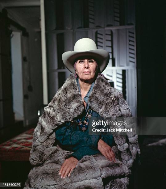 Sculptor Louise Nevelson photographed in her New York City studio in 1974.