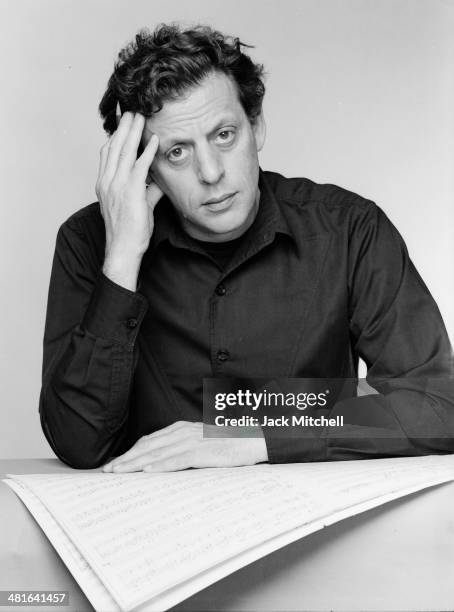 American composer Philip Glass photographed in New York City in 1980.