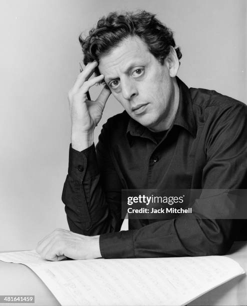 American composer Philip Glass photographed in New York City in 1980.