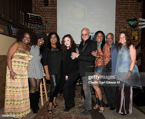 Cast members from the opening night of "A Night With Janis Joplin" Los Angeles Opening is joined by Randy Johnson and Sheldon Epps at Pasadena...