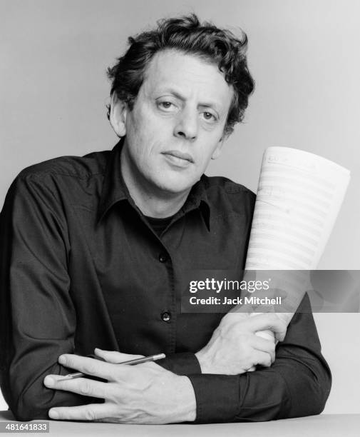 American composer Philip Glass photographed in New York City in 1980.