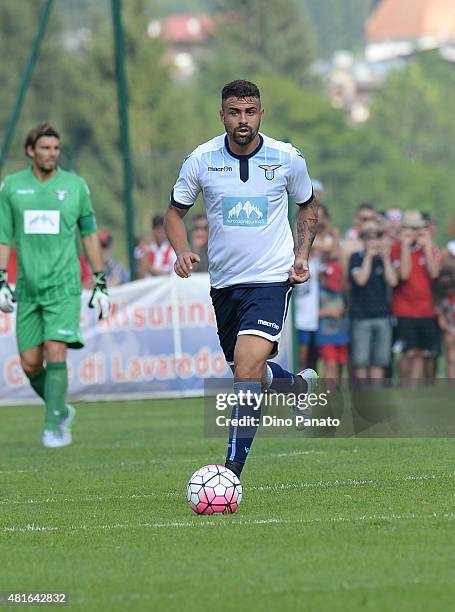 Nascimento Mauricio Dos Santos of SS Lazio in action during the preseason friendly match between SS Lazio and Vicenza Calcio on July 18, 2015 in...