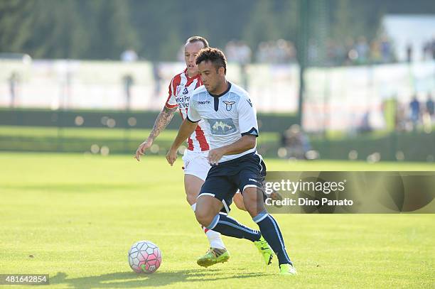Felipe Anderson of SS Lazio in action during the preseason friendly match between SS Lazio and Vicenza Calcio on July 18, 2015 in Auronzo near...