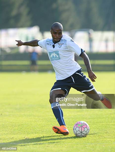 Edson Braafheid of SS Lazio in action during the preseason friendly match between SS Lazio and Vicenza Calcio on July 18, 2015 in Auronzo near...