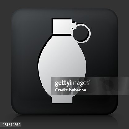Black Square Button with Hand Grenade Black Square Button with Hand Grenade