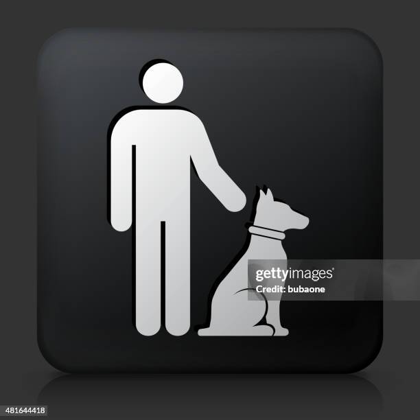 black square button with person and dog - dog black background stock illustrations