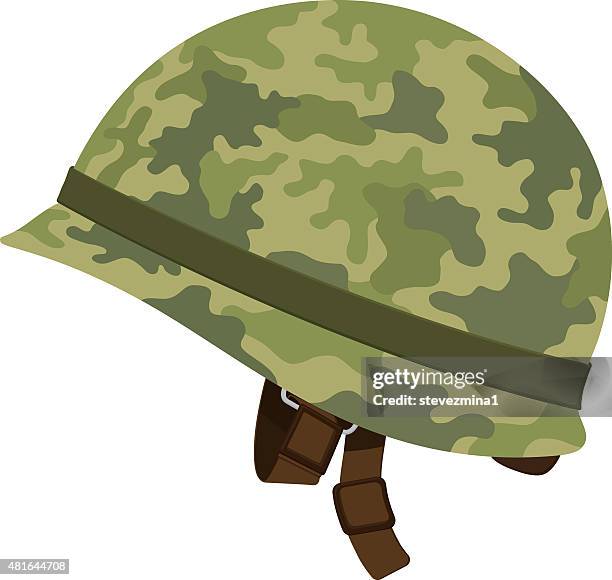 ilustraciones, imágenes clip art, dibujos animados e iconos de stock de verde camuflaje casco militar - casco militar