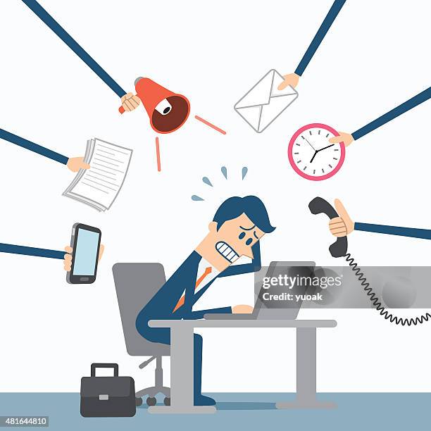 betonte geschäftsmann - telefonieren büro stock-grafiken, -clipart, -cartoons und -symbole