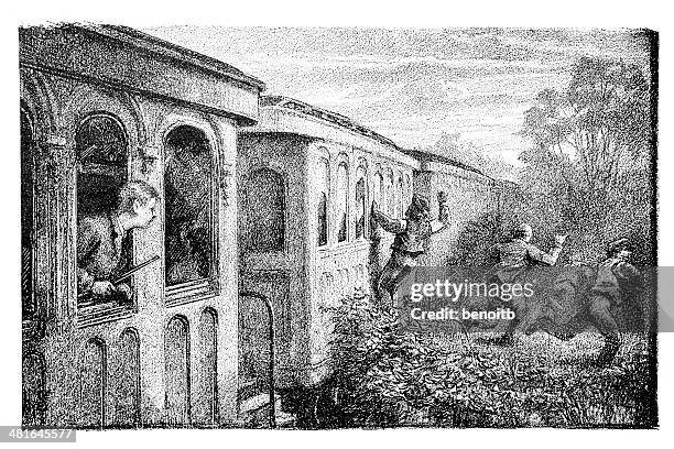 robbing the train - train caboose stock illustrations