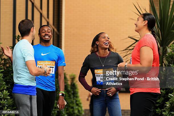 Renaud Lavillenie of France, Aries Merritt of USA, Sanya Richards-Ross of USA and Valerie Adams of New Zealand talk during a press conference ahead...