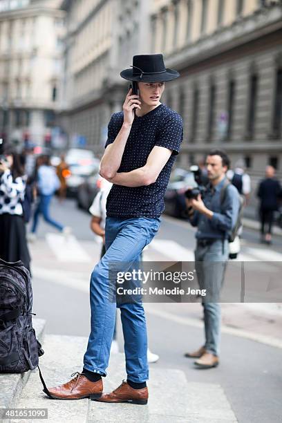 Model Johannes Westerveld after the Salvatore Ferragamo show at Piazza Affari on June 21, 2015 in Milan, Italy.