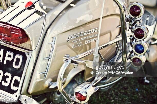 Lambretta sporting a Mod slogan: 'You'll Never Take Me Alive Copper'. Ryde Seafront, Isle Of Wight Scooter Rally..