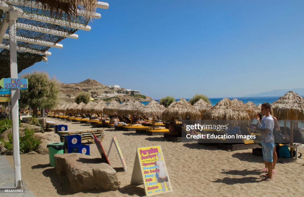 Greece Mykonos Paradise Beach restaurant Kalo Livadi resort that singles come to relax