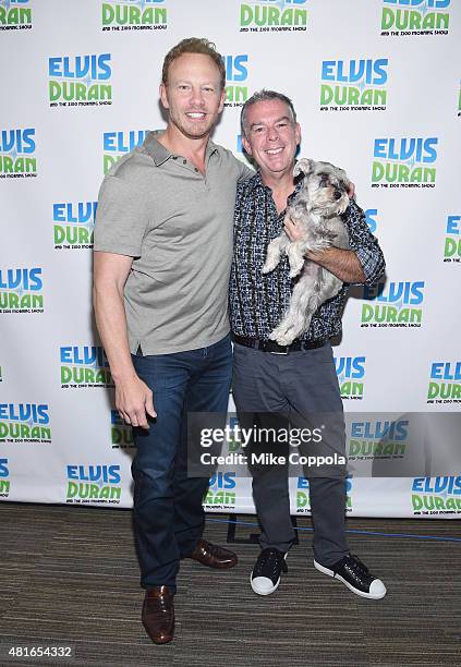 Actor Ian Ziering and Elvis Duran pose for a picture at "The Elvis Duran Z100 Morning Show"at Z100 Studio on July 23, 2015 in New York City.