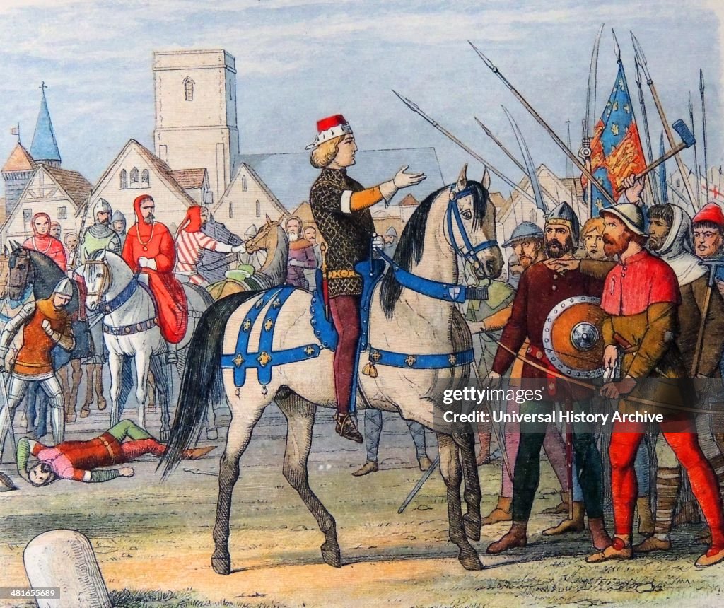 King Richard II of England 1381, assumes the command of the rebels in