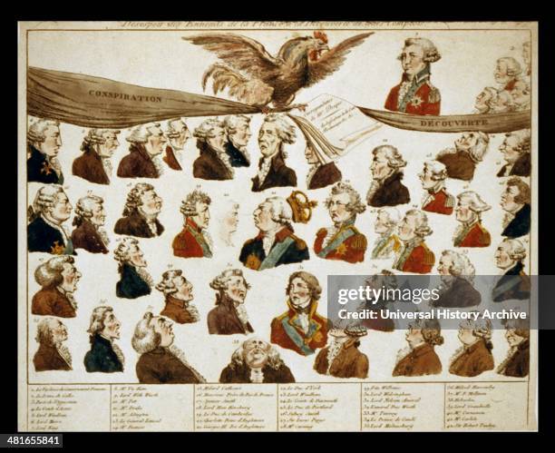 French Revolutionary ear Illustration titled, Desespoir des ennemis de la France a la decouverte de leurs complots [1804]. Print on laid paper shows...