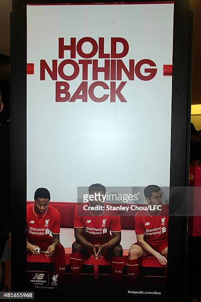 Liverpool FC adboard is seen at the official Liverpool FC boutique in Lot 10 Mall on July 23, 2015 in Kuala Lumpur, Malaysia.