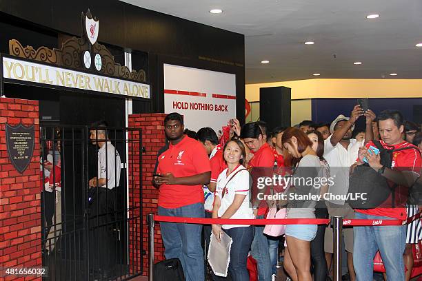 Liverpool FC fans gather for the arrival of Dietmar Hamann at the official Liverpool FC boutique in Lot 10 Mall on July 23, 2015 in Kuala Lumpur,...