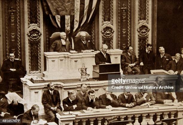 World War I - President Woodrow Wilson addresses Congress in Washington DC 7th December 1915 during the state of the union address..