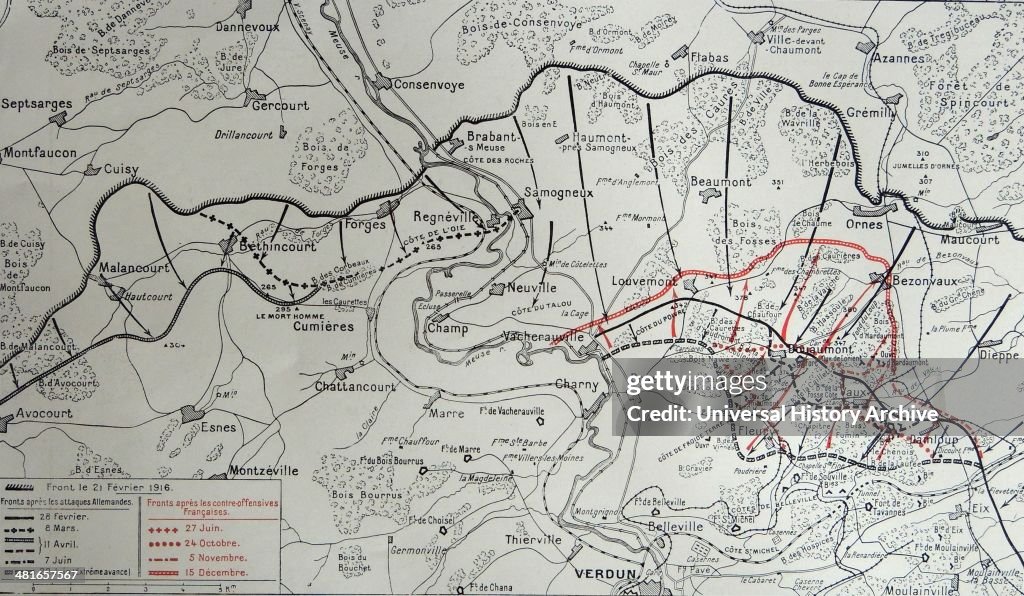 French map showing the changing positions in The Battle of Verdun