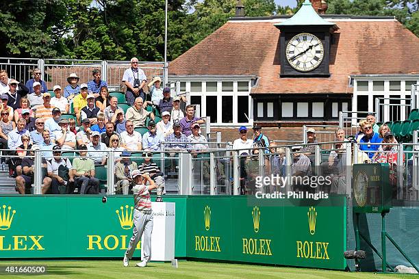 Mark McNulty of Ireland in action during the first round of The Senior Open Championship played at Sunningdale Golf Club on July 23, 2015 in...