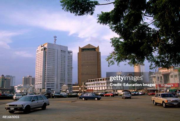 Skyline of the business district in Lagos, Nigeria's largest city with a population of over 12 million. West Africa.