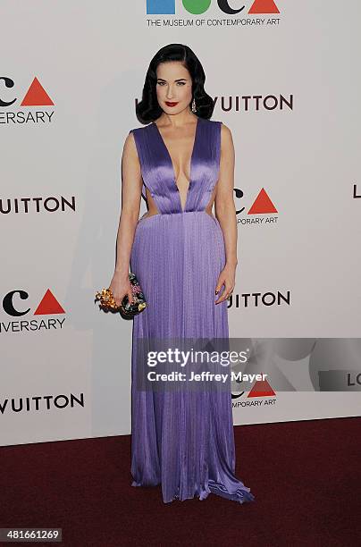 Dancer/model/actress Dita Von Teese arrives at the MOCA 35th Anniversary Gala Celebration at The Geffen Contemporary at MOCA on March 29, 2014 in Los...