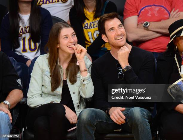 Colette McDermott and Dylan McDermott attends a basketball game between the Phoenix Suns and the Los Angeles Lakers at Staples Center on March 30,...