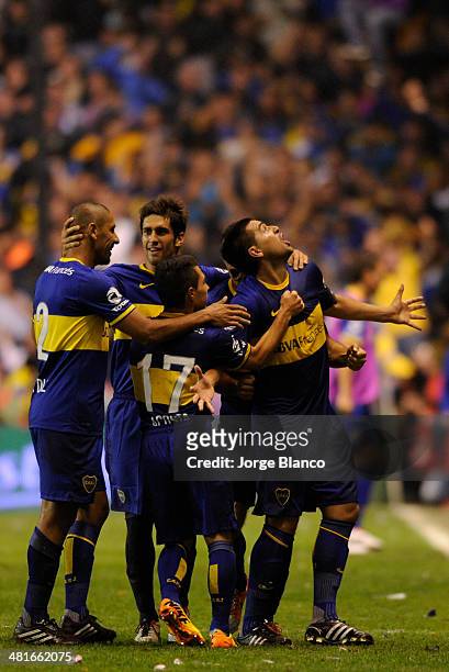 Roman Riquelme of Boca Juniors celebrates after scoring during a match between Boca Juniors and River Plate as part of 10th round of Torneo Final...