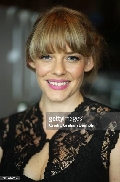 Actress Katherine Hicks attends the 65th Logie Awards nominations event held at Club 23, Crown Towers on March 31, 2014 in Melbourne, Australia.