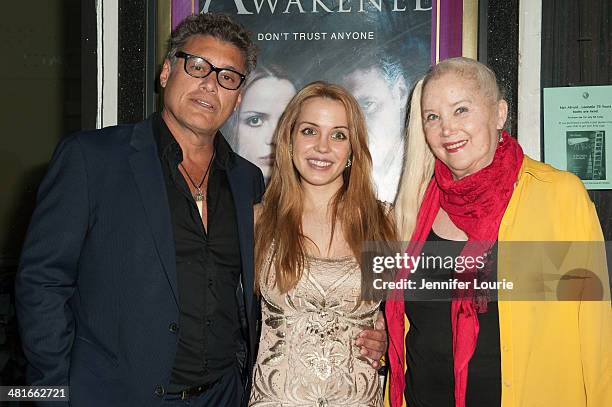 Actor Steven Bauer, actress Julianne Michelle, and actress Sally Kirkland arrives at the Los Angeles premiere of "Awakened" hosted at the Laemmle...