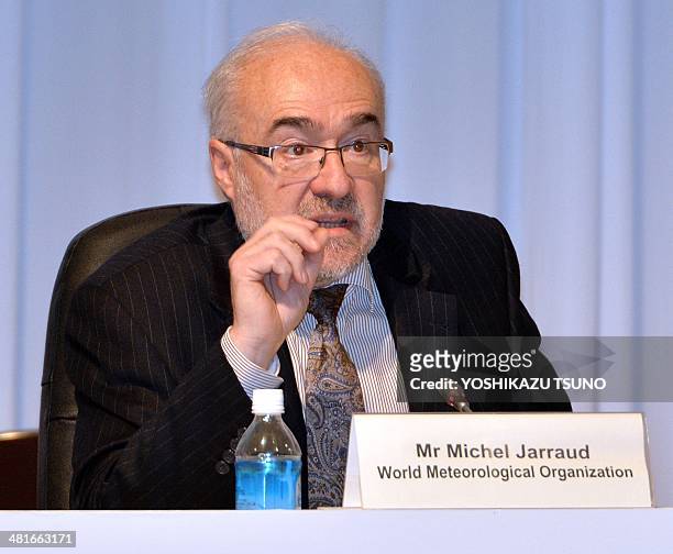 World Meteorological Organization secretary general Michel Jarraud delivers a speech at a press conference after the 10th plenary of the IPCC Working...