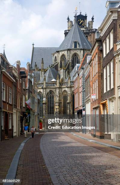 View from Grotekerksbuurt street Grote Kerk, cathedral church, Dordrecht, Netherlands.