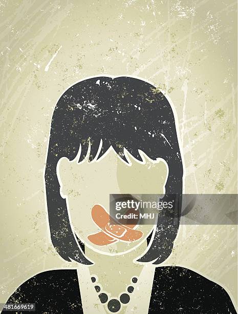 businesswoman with sticking plaster over her mouth - gagged woman stock illustrations