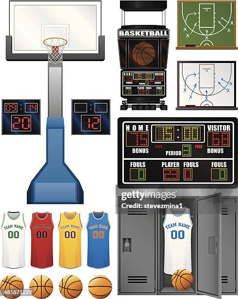 ilustraciones, imágenes clip art, dibujos animados e iconos de stock de surtido de baloncesto - locker room