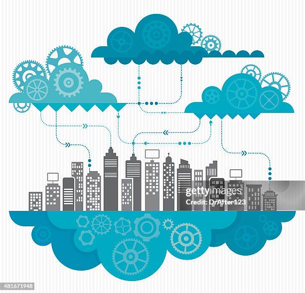 cloud computing concept with gears - construction platform stock illustrations
