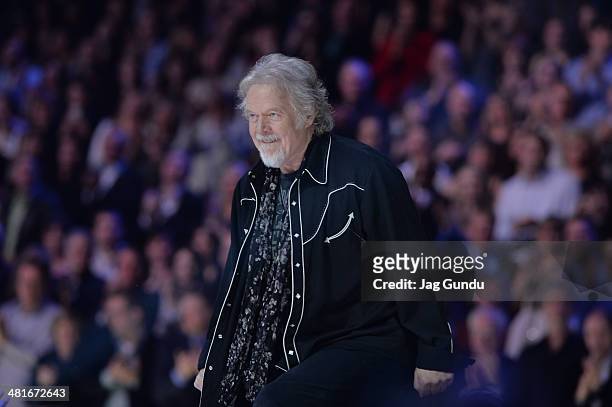 Randy Bachman performs on stage at the 2014 Juno Awards held at the MTS Centre on March 30, 2014 in Winnipeg, Canada.