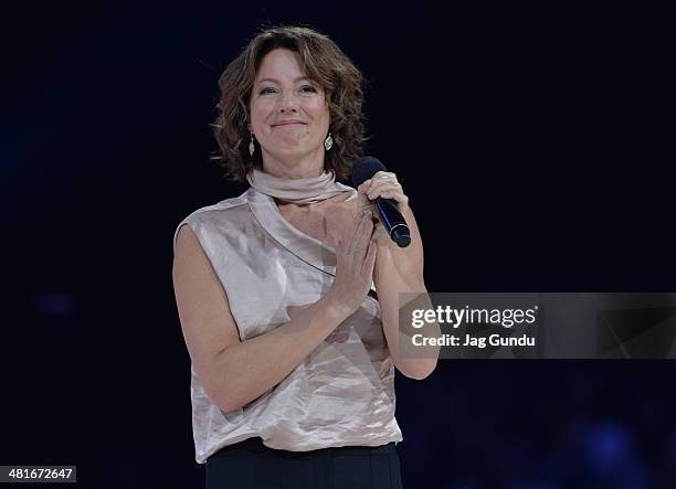 Singer Sarah Mclachlan performs on stage at the 2014 Juno Awards held at the MTS Centre on March 30, 2014 in Winnipeg, Canada.