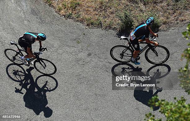 Wouter Poels of the Netherlands and Team Sky and Nicolas Roche of Ireland and Team Sky in action during Stage Eighteen of the 2015 Tour de France, a...