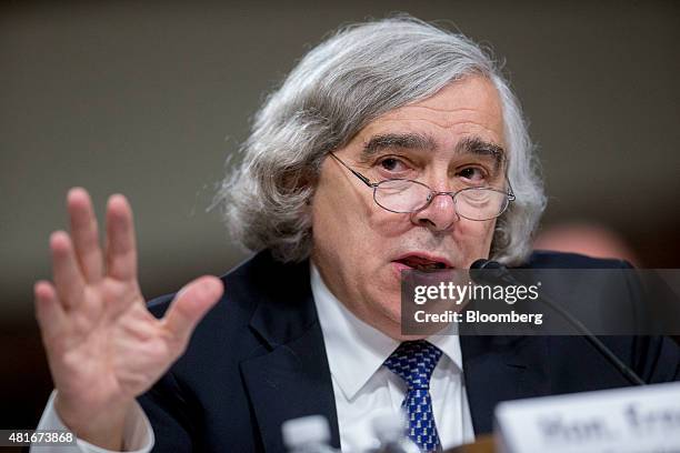 Ernest Moniz, U.S. Secretary of energy, speaks during a Senate Foreign Relations Committee hearing in Washington, D.C., U.S., on Thursday, July 23,...