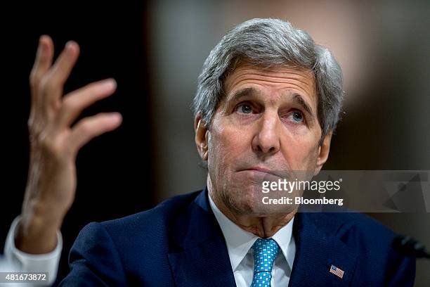 John Kerry, U.S. Secretary of state, speaks during a Senate Foreign Relations Committee hearing in Washington, D.C., U.S., on Thursday, July 23,...